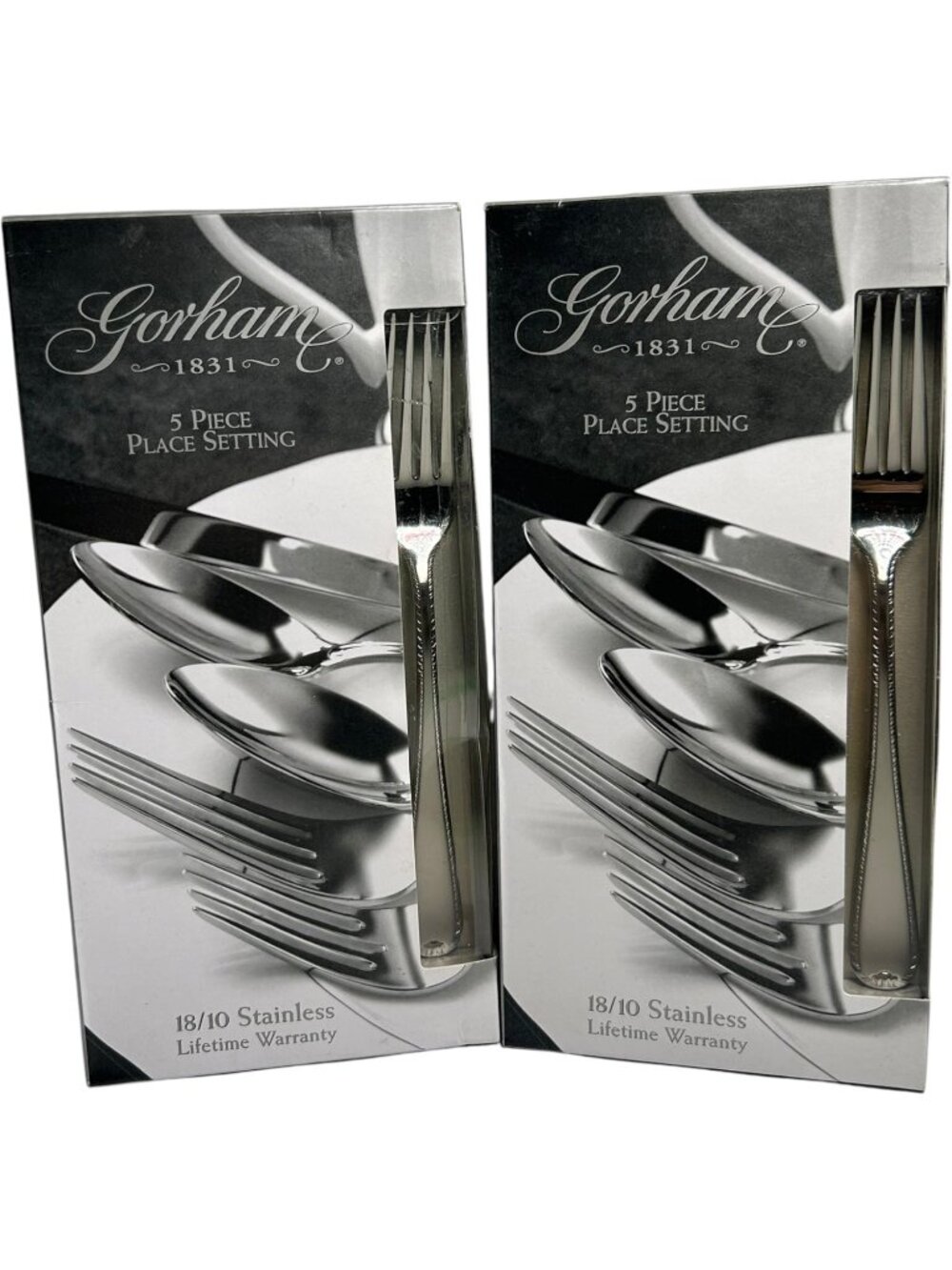 Gorham Ribbon Edge Frost 18/10 Stainless 5-Piece Place Setting Lot of 2 NIB